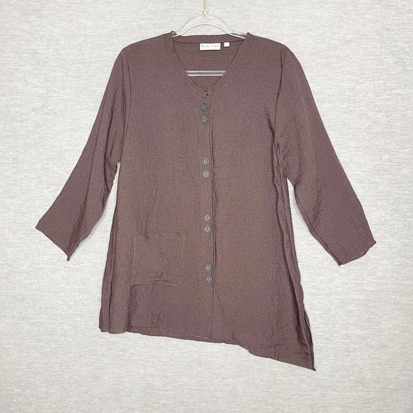 Habitat Tops - HABITAT‎ Women's Long Sleeve Button Asymmetric Hem Tunic Sz Small Lagenlook Top